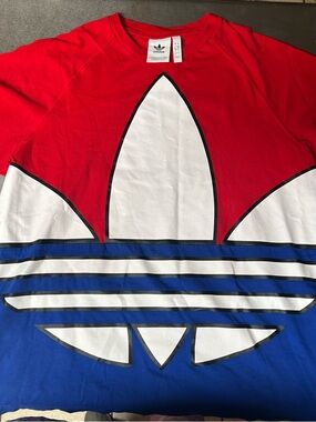 adidas Red White Blue Trefoil Block Short Sleeve Tee
